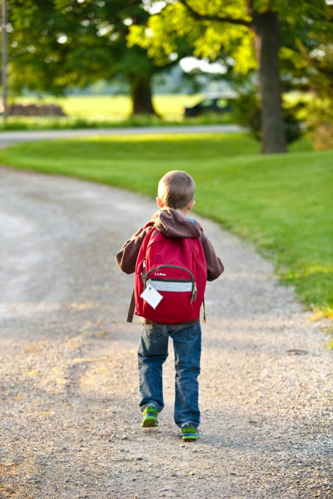 Petit garçon sur le chemin de l'école